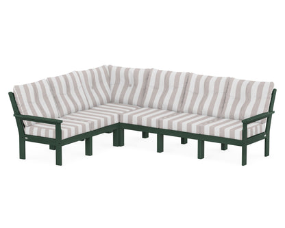 POLYWOOD® Vineyard 6-Piece Sectional in Green / Cabana Stripe Dune Burlap