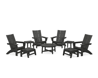 POLYWOOD® Modern Grand Adirondack 9-Piece Conversation Set in Black