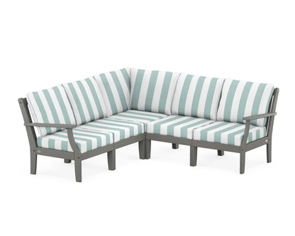 POLYWOOD® Braxton Modular 5-Piece Deep Seating Set in Slate Grey / Cabana Stripe Glacier Spa