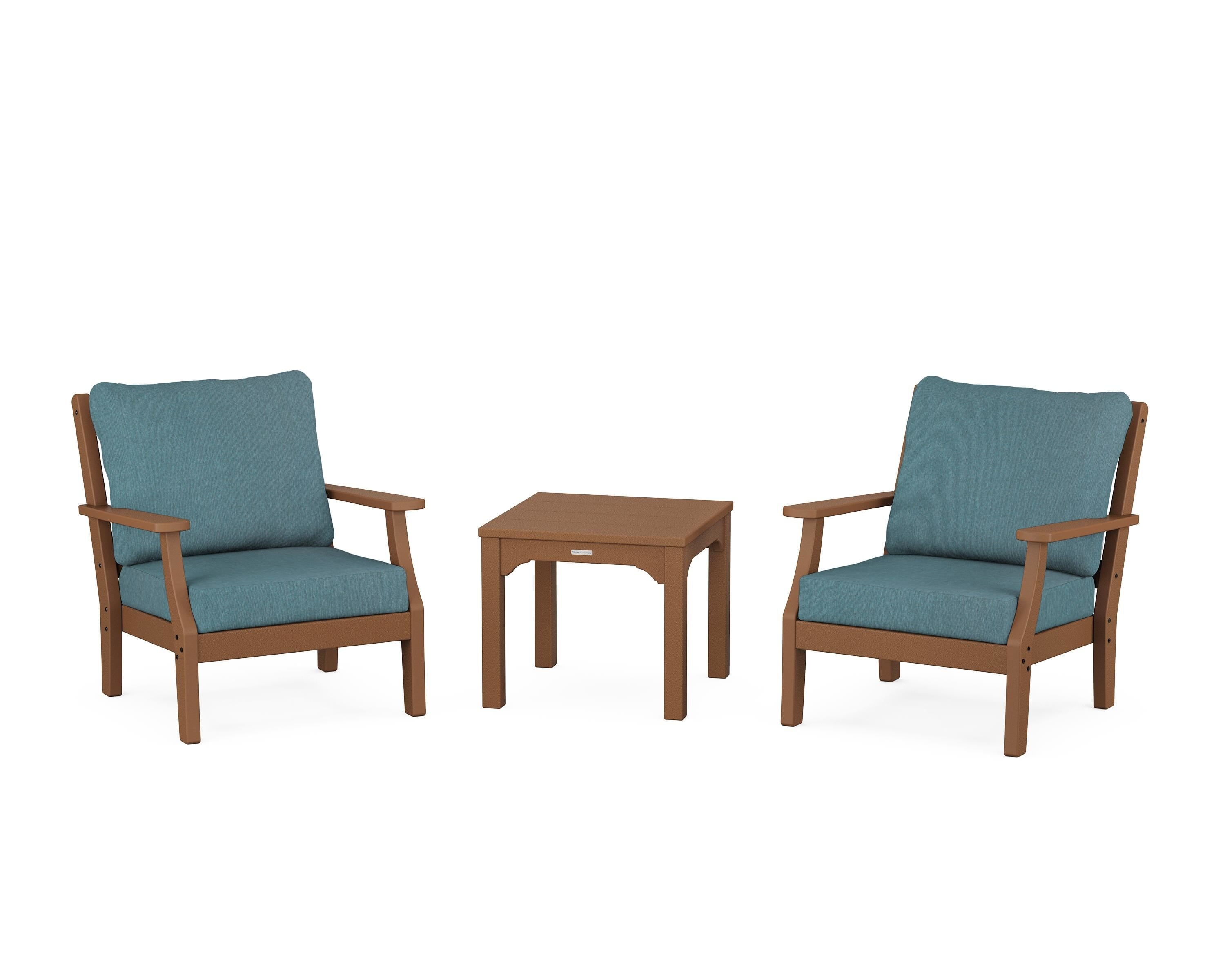 Martha Stewart by POLYWOOD® Chinoiserie 3-Piece Deep Seating Set in Teak / Ocean Teal