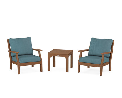 Martha Stewart by POLYWOOD® Chinoiserie 3-Piece Deep Seating Set in Teak / Ocean Teal