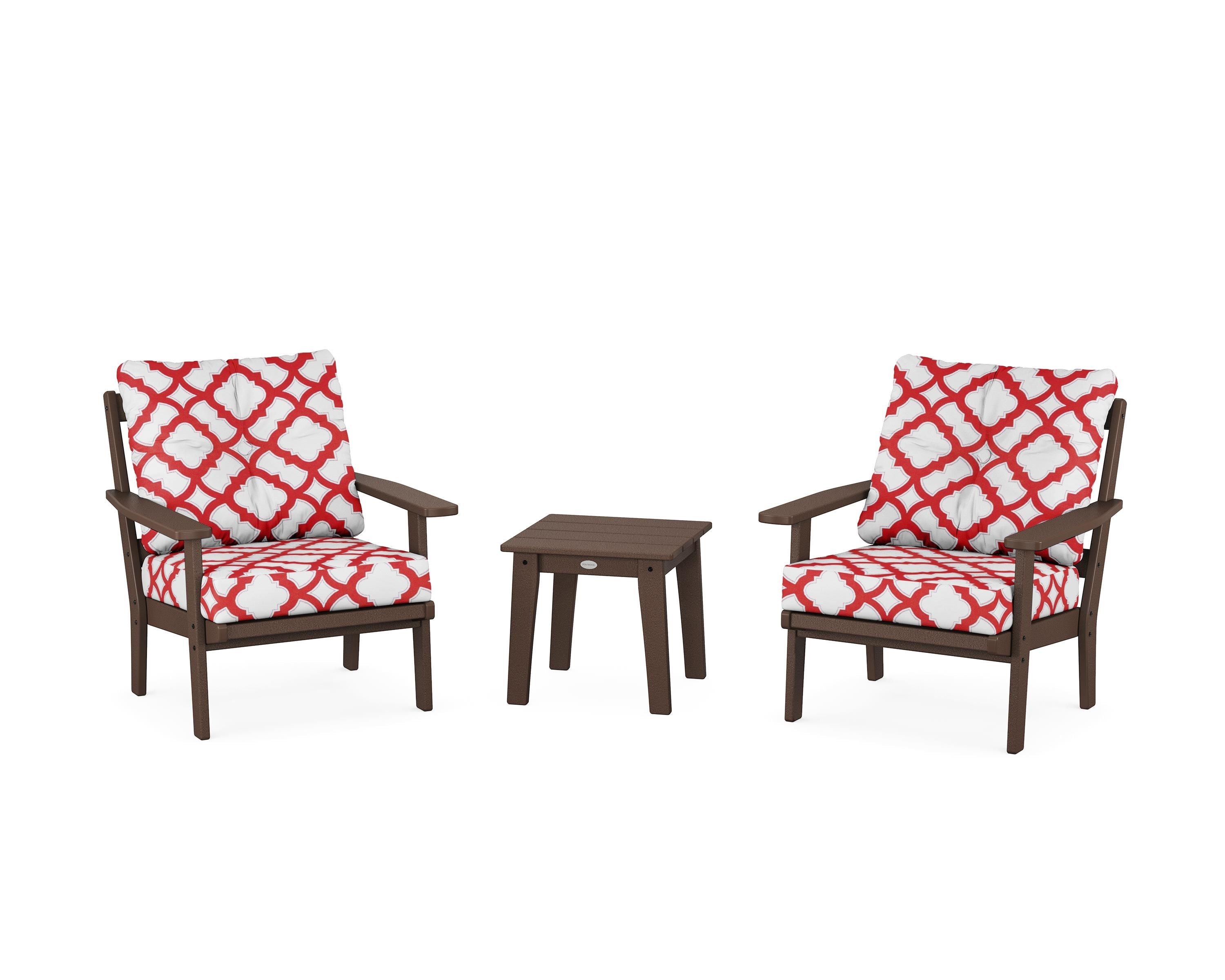 POLYWOOD® Prairie 3-Piece Deep Seating Set in Mahogany / Trellis Crimson