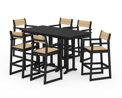 POLYWOOD® EDGE Sling Arm Chair 7-Piece Farmhouse Bar Set in Black / Dupioni Apricot Sling
