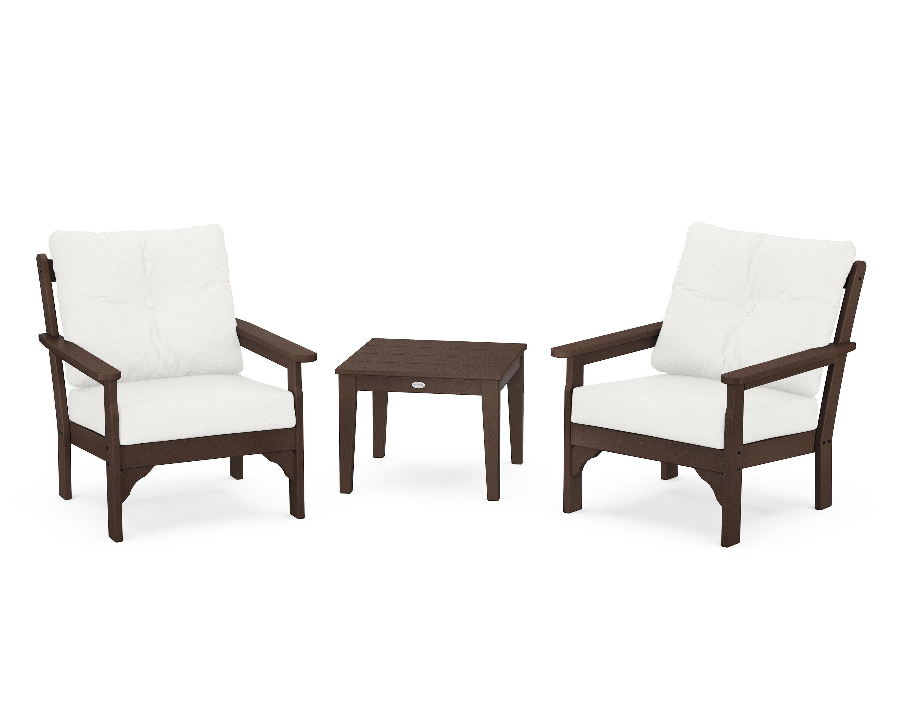 POLYWOOD® Vineyard 3-Piece Deep Seating Set in Mahogany / Natural Linen