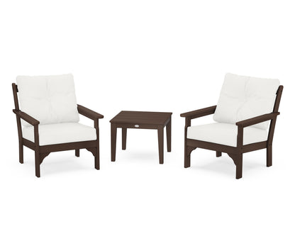 POLYWOOD® Vineyard 3-Piece Deep Seating Set in Mahogany / Natural Linen