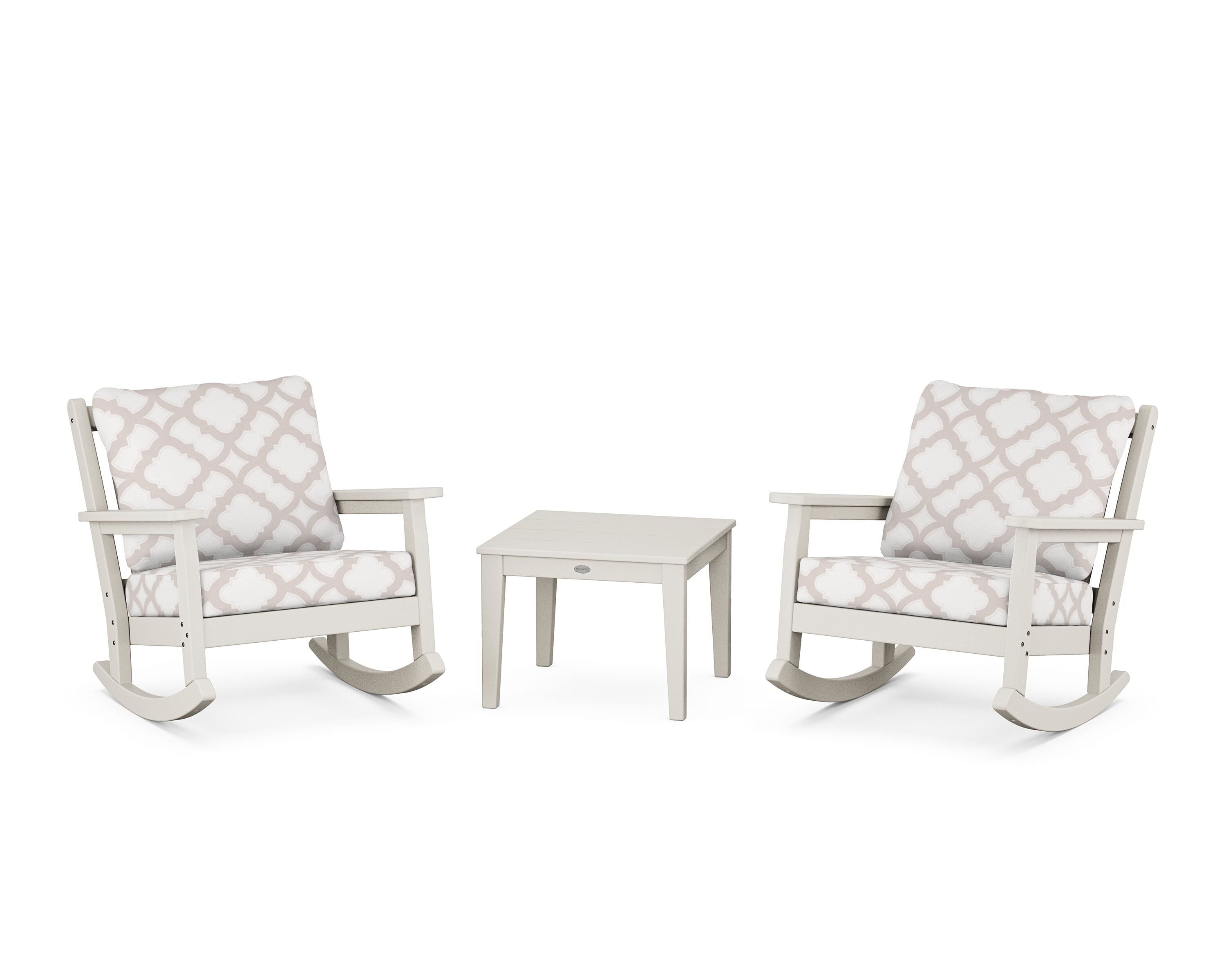 POLYWOOD® Chippendale 3-Piece Deep Seating Rocker Set in Sand / Trellis Dune Burlap