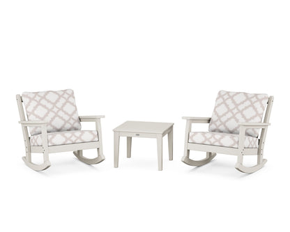 POLYWOOD® Chippendale 3-Piece Deep Seating Rocker Set in Sand / Trellis Dune Burlap