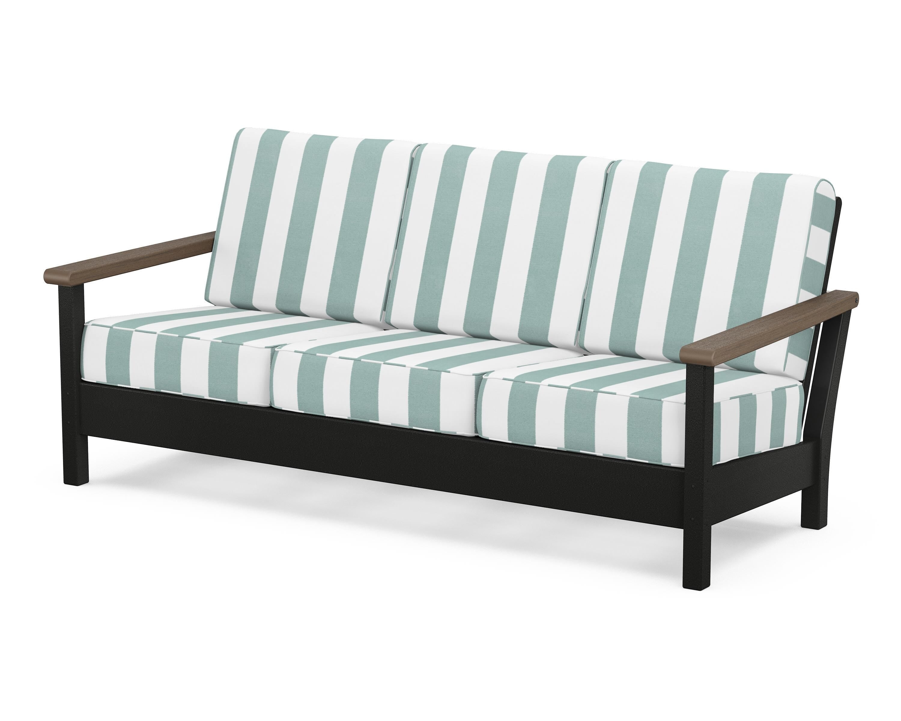 POLYWOOD® Harbour Deep Seating Sofa in Black / Kona / Cabana Stripe Glacier Spa