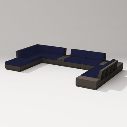 PW Designer Series Elevate 11-Piece Conversation Sectional Set in Vintage Coffee / Navy