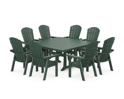 POLYWOOD® Nautical Curveback Adirondack 9-Piece Square Dining Set with Trestle Legs in Green