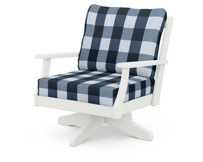 POLYWOOD® Braxton Deep Seating Swivel Chair in Vintage White / Buffalo Plaid Marine Indigo