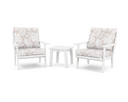 POLYWOOD® Lakeside 3-Piece Deep Seating Chair Set in White / Leaf Dune Burlap