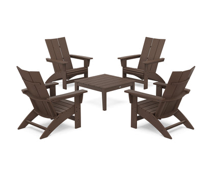 POLYWOOD® 5-Piece Modern Grand Adirondack Chair Conversation Group in Mahogany