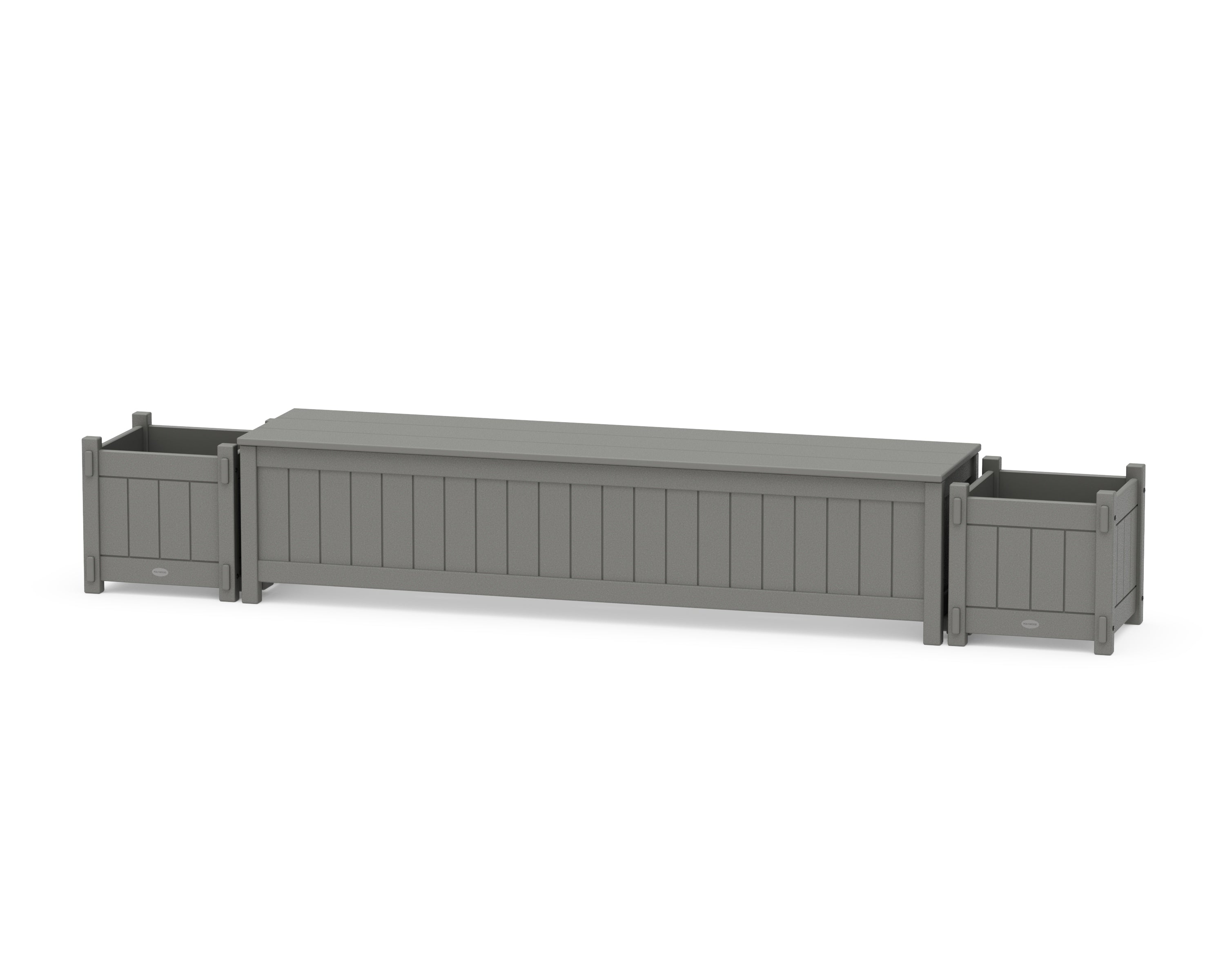 POLYWOOD® 72" Vineyard Straight Planter Storage Bench Set in Slate Grey