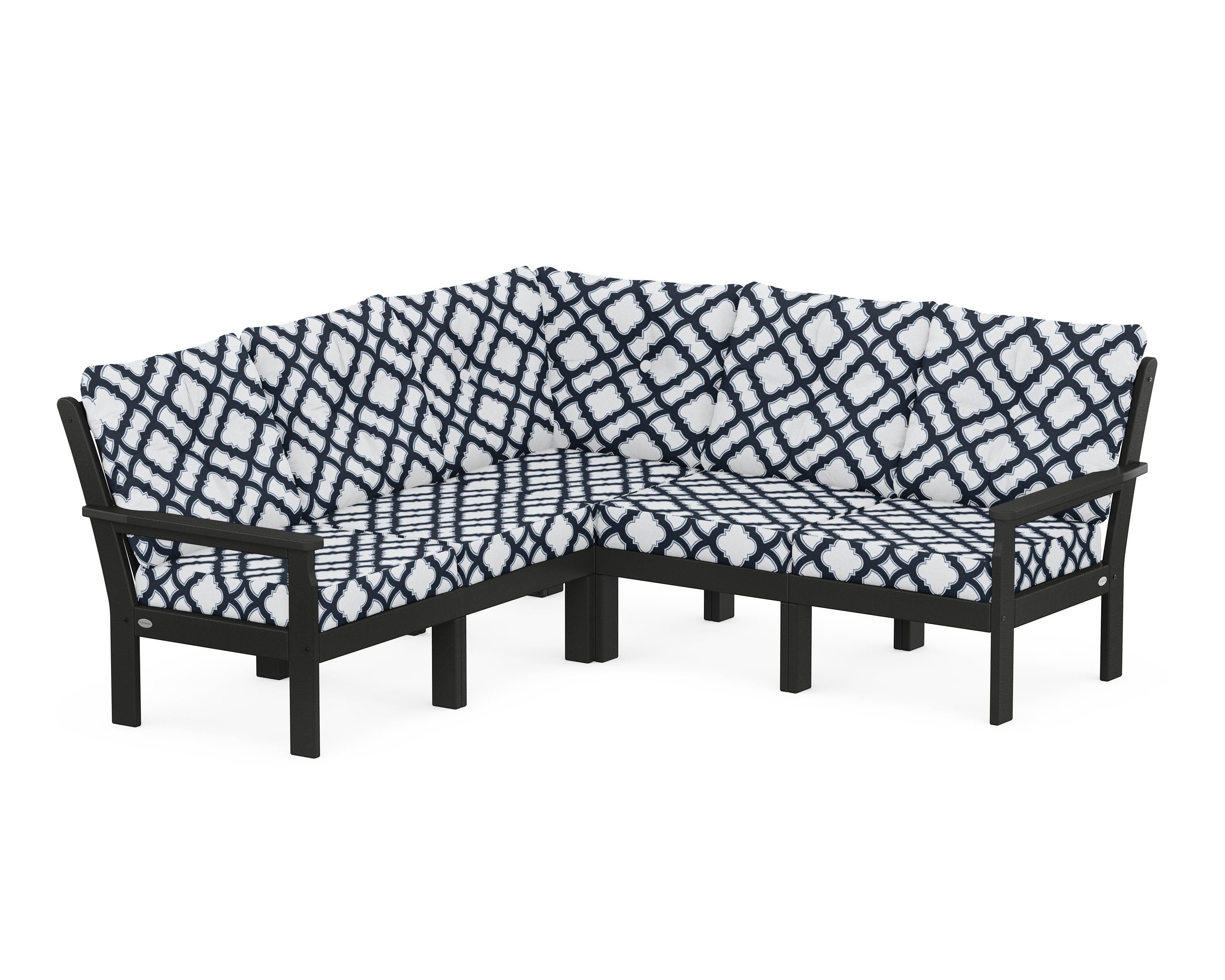 POLYWOOD® Vineyard 5-Piece Sectional in Black / Trellis Marine Indigo