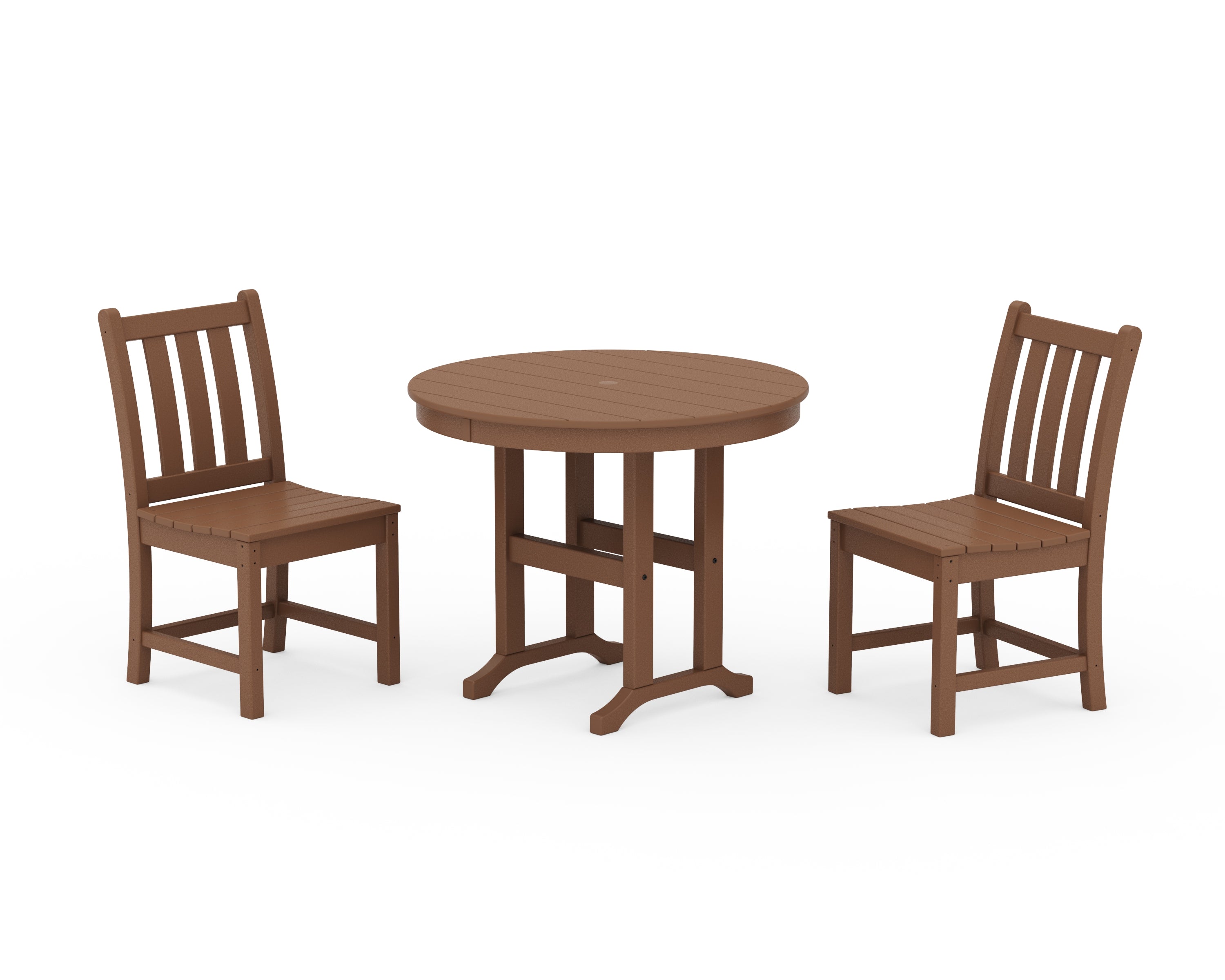 POLYWOOD® Traditional Garden Side Chair 3-Piece Round Dining Set in Teak