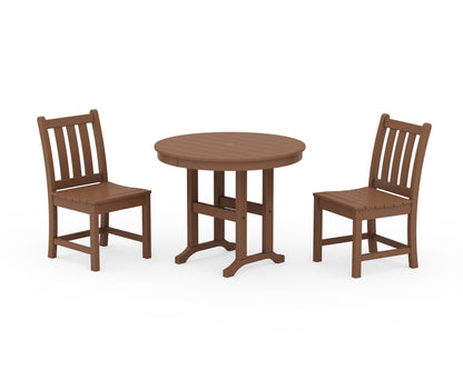 POLYWOOD® Traditional Garden Side Chair 3-Piece Round Dining Set in Teak