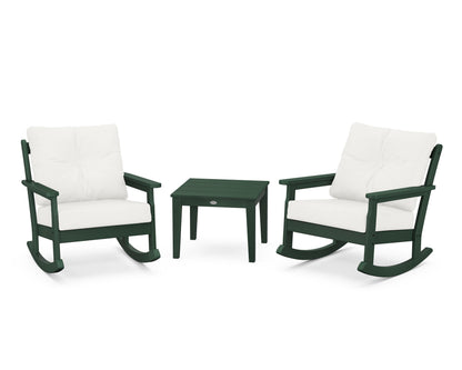 POLYWOOD® Vineyard 3-Piece Deep Seating Rocker Set in Green / Natural Linen