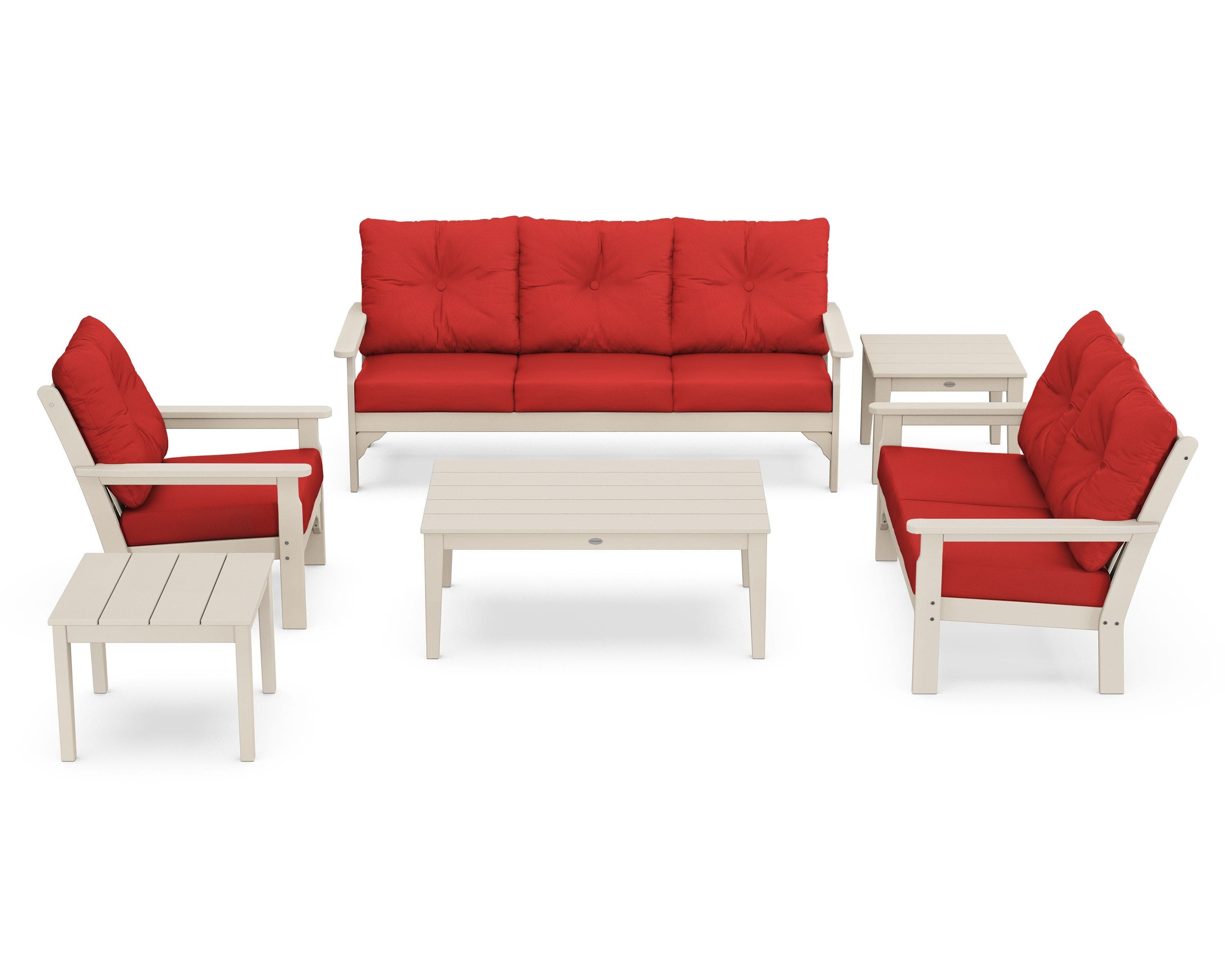 POLYWOOD® Vineyard 6-Piece Deep Seating Set in Sand / Crimson Linen