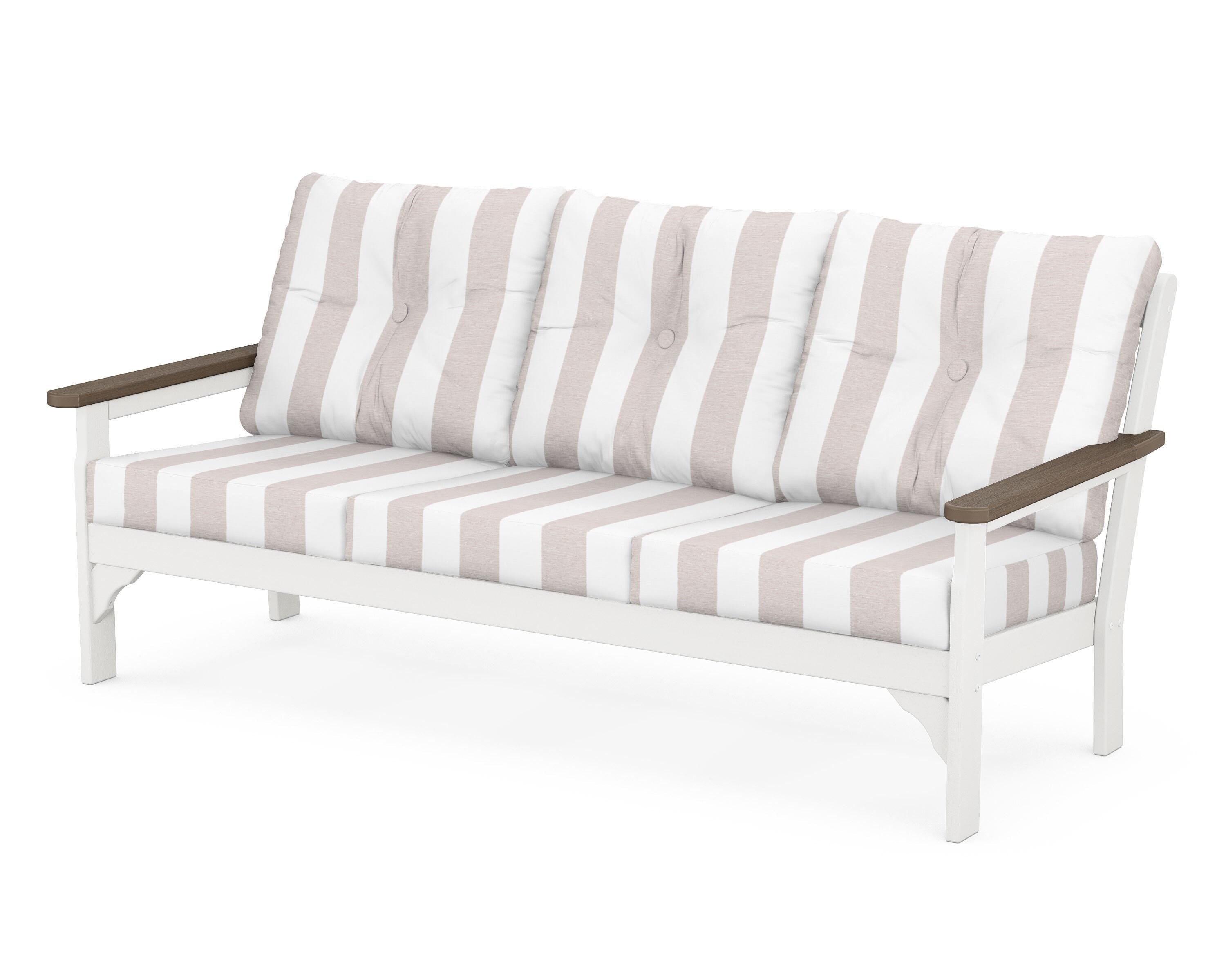 POLYWOOD® Vineyard Deep Seating Sofa in White / Kona / Cabana Stripe Dune Burlap