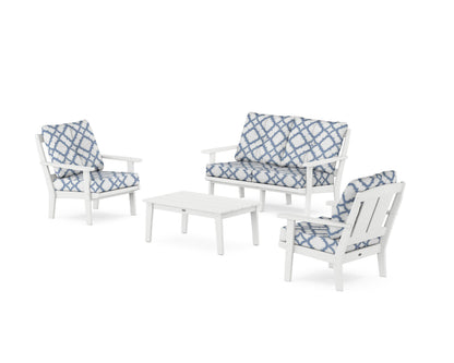 POLYWOOD® Mission 4-Piece Deep Seating Set with Loveseat in White / Trellis Sky Blue