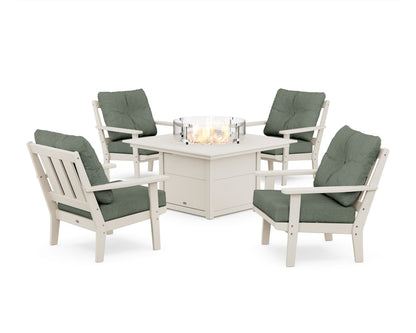 POLYWOOD® Oxford 5-Piece Deep Seating Set with Fire Pit Table in Sand / Cast Sage