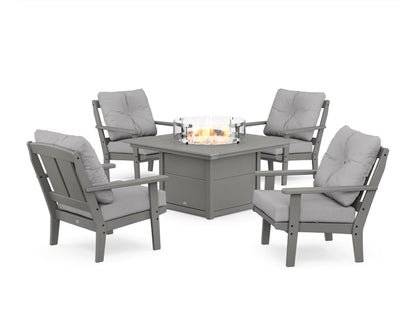 POLYWOOD® Mission 5-Piece Deep Seating Set with Fire Pit Table in Slate Grey / Granite