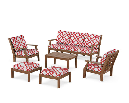 Country Living Wovendale 6-Piece Lounge Sofa Set in Teak / Trellis Crimson