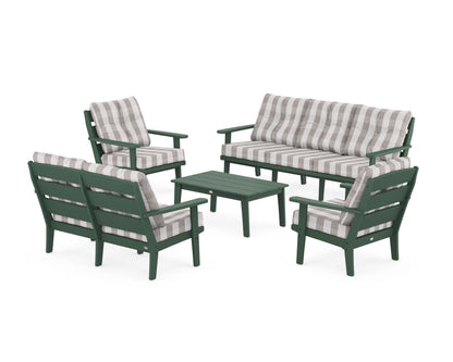 POLYWOOD® Lakeside 5-Piece Lounge Sofa Set in Green / Buffalo Plaid Grey Mist