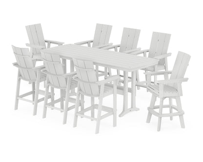 POLYWOOD® Modern Curveback Adirondack Swivel 9-Piece Bar Set with Trestle Legs in White