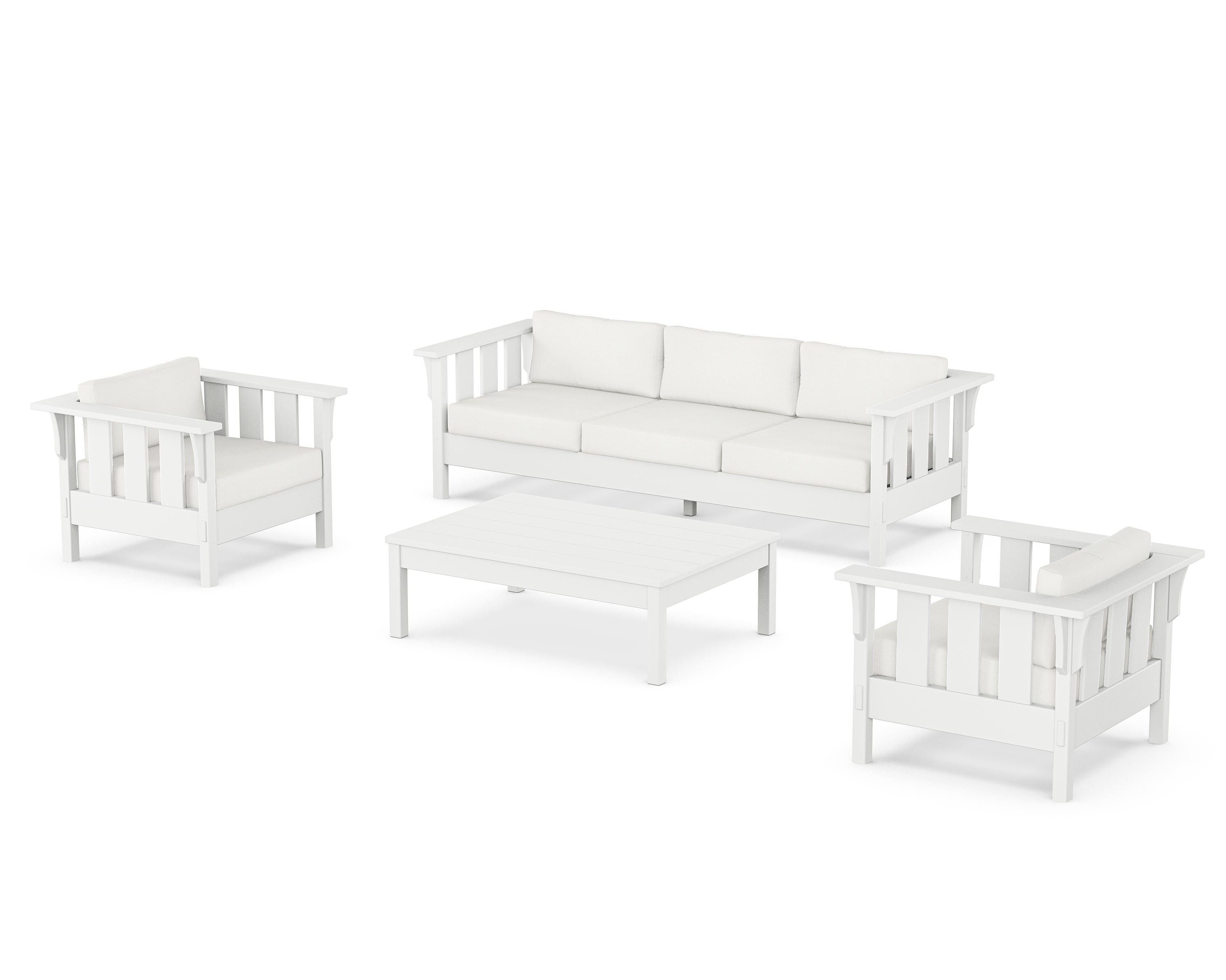 Martha Stewart by POLYWOOD® Acadia 4-Piece Deep Seating Set with Sofa in White / Natural Linen