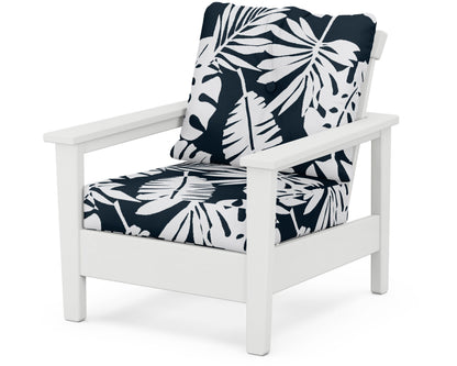 POLYWOOD® Prescott Deep Seating Chair in White / Leaf Marine Indigo