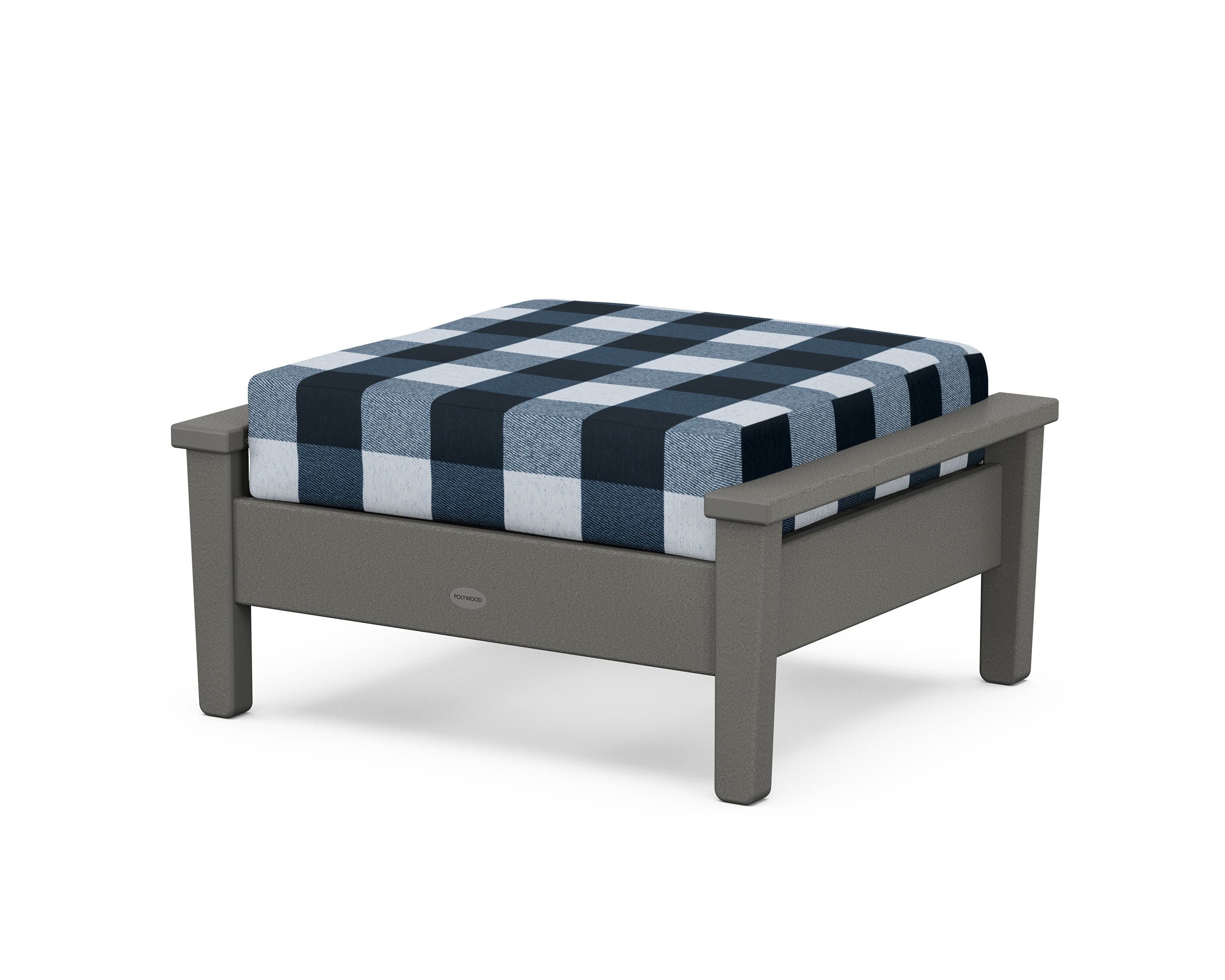 POLYWOOD® Prescott Deep Seating Ottoman in Slate Grey / Buffalo Plaid Marine Indigo