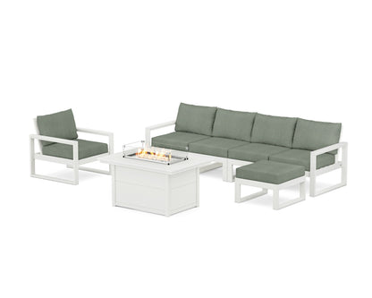 POLYWOOD® EDGE Sectional Lounge and Fire Pit Set in Vintage White / Cast Sage
