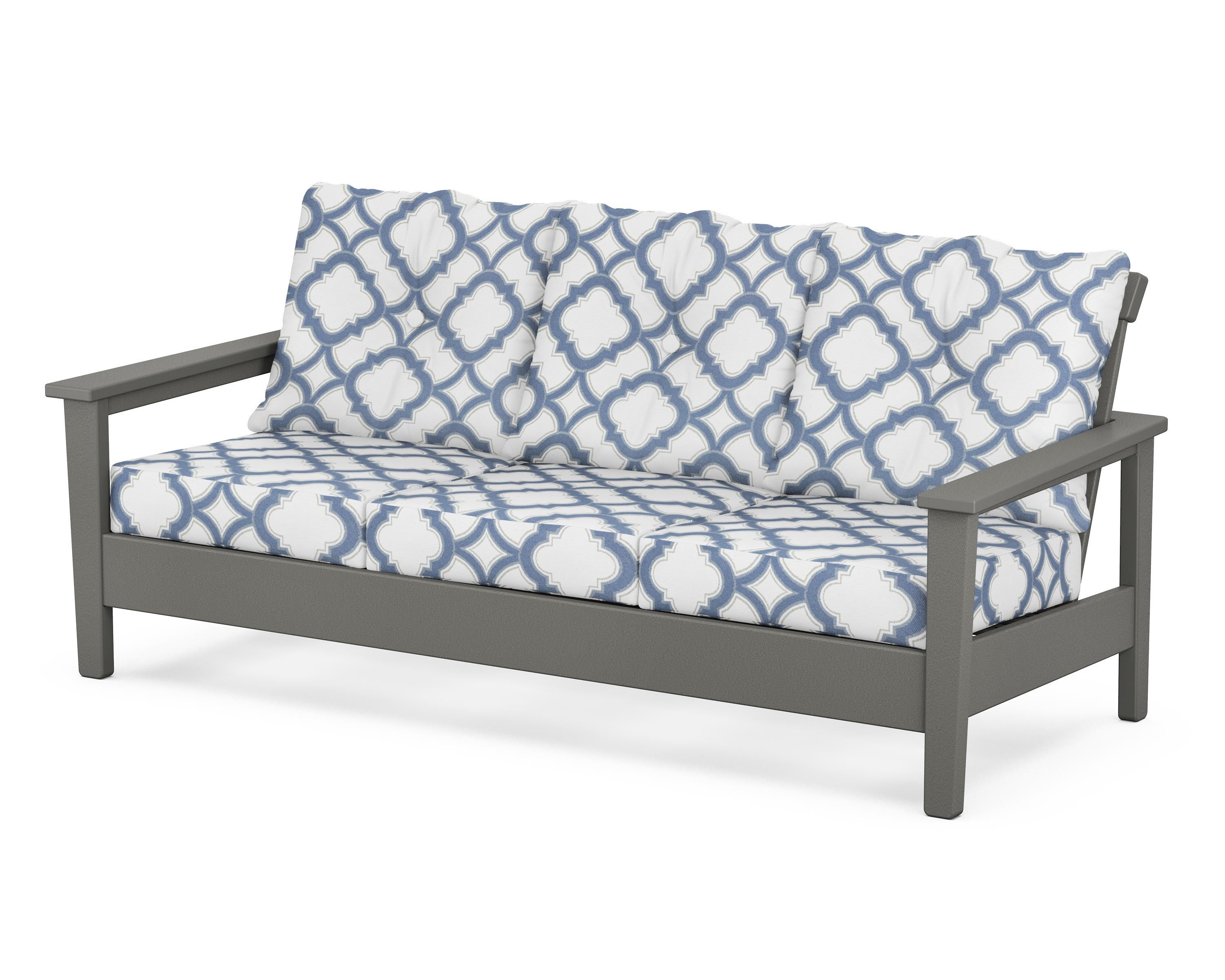 POLYWOOD® Prescott Deep Seating Sofa in Slate Grey / Trellis Sky Blue