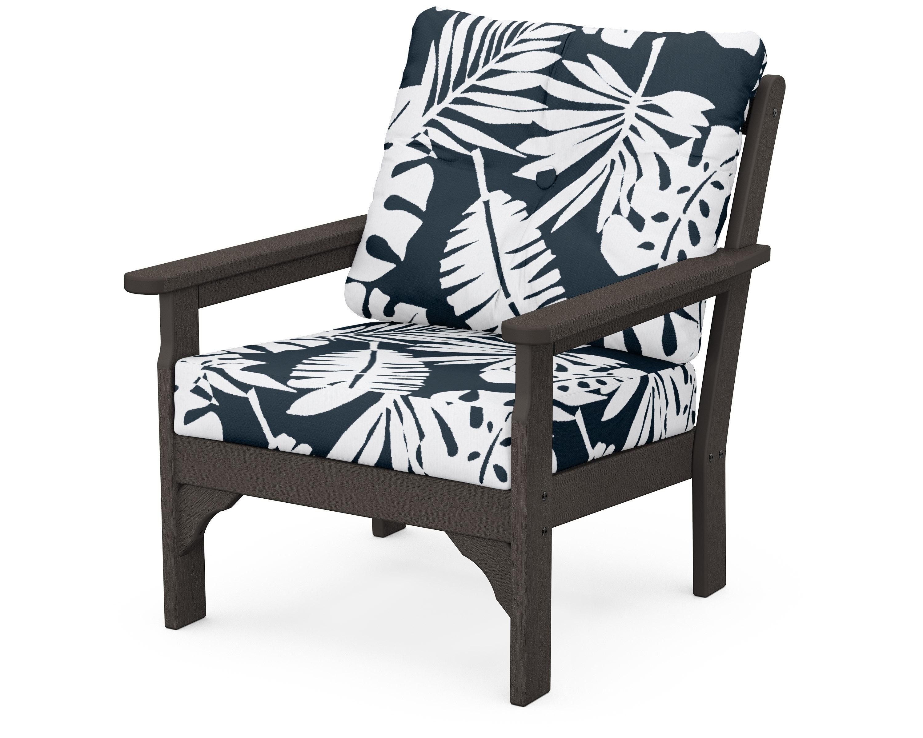 POLYWOOD® Vineyard Deep Seating Chair in Vintage Coffee / Leaf Marine Indigo