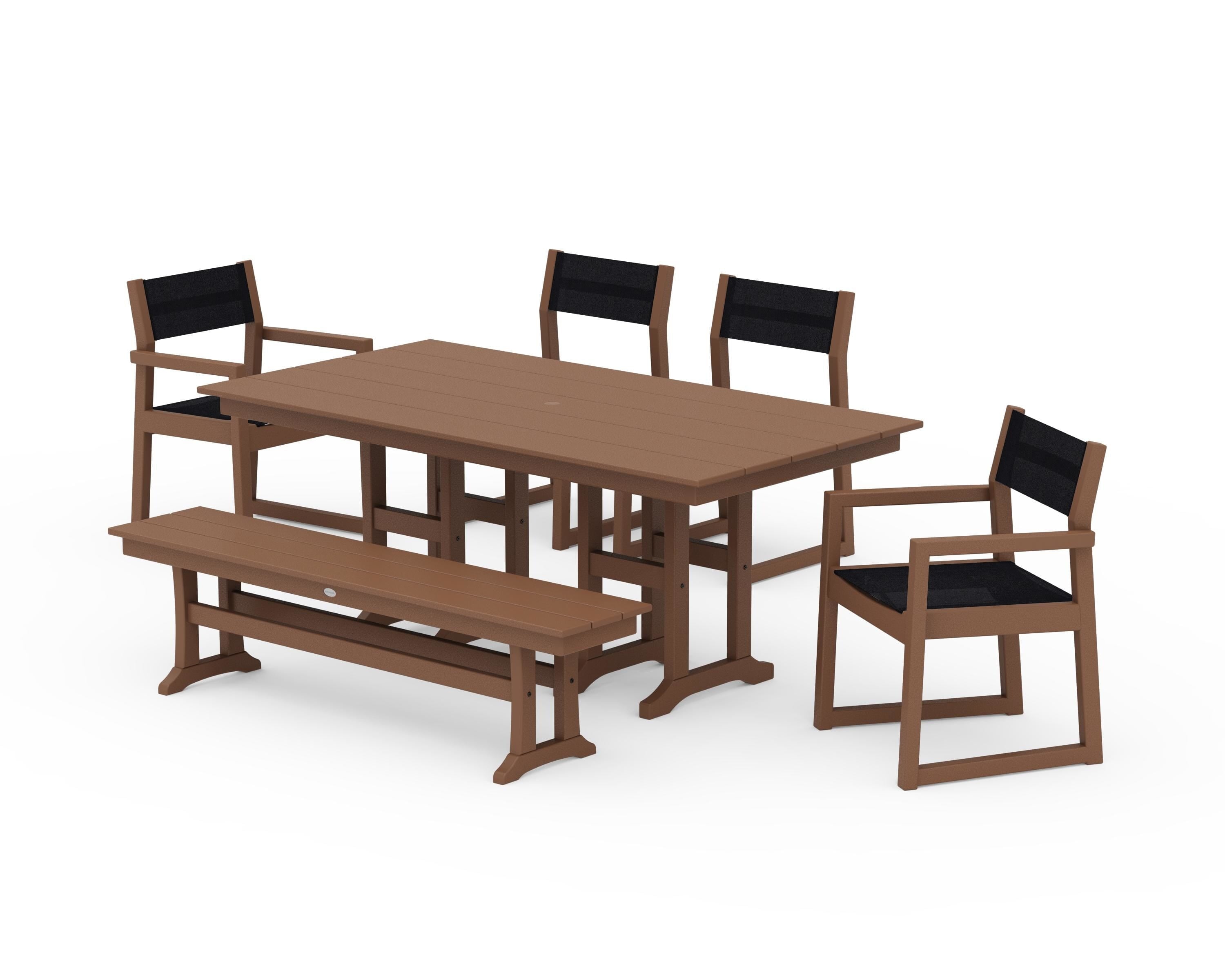 POLYWOOD® EDGE Sling 6-Piece Farmhouse Dining Set in Teak / Black Sling