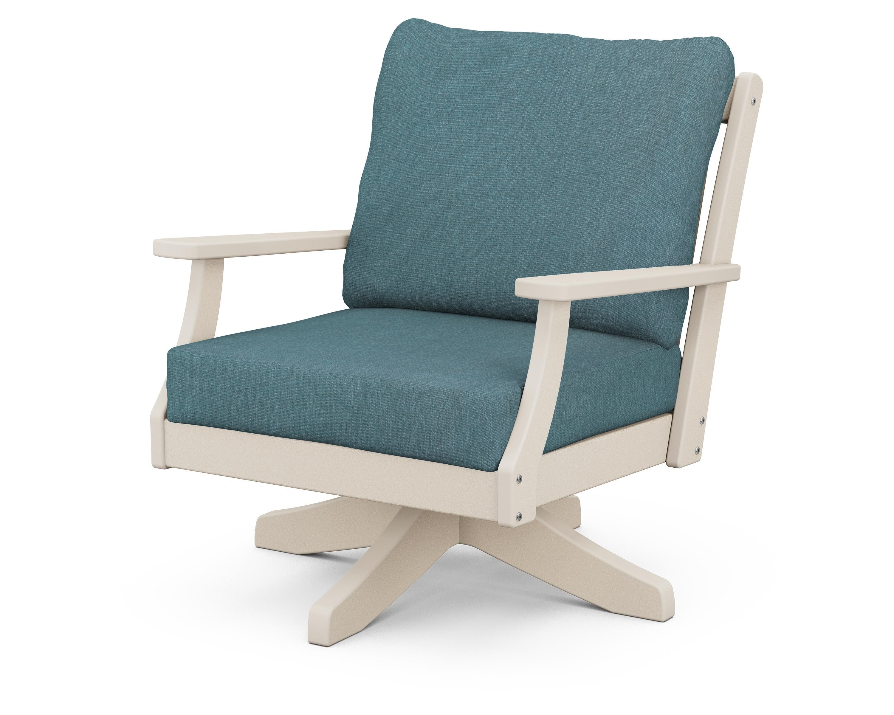 POLYWOOD® Braxton Deep Seating Swivel Chair in Sand / Ocean Teal