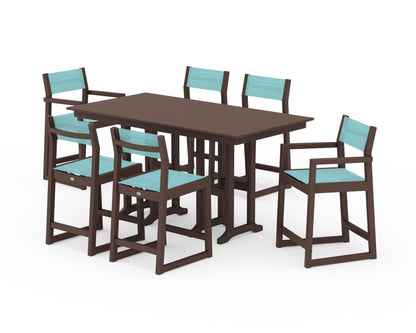 POLYWOOD® EDGE Sling 7-Piece Farmhouse Counter Set in Mahogany / Dupioni Aquamarine Sling