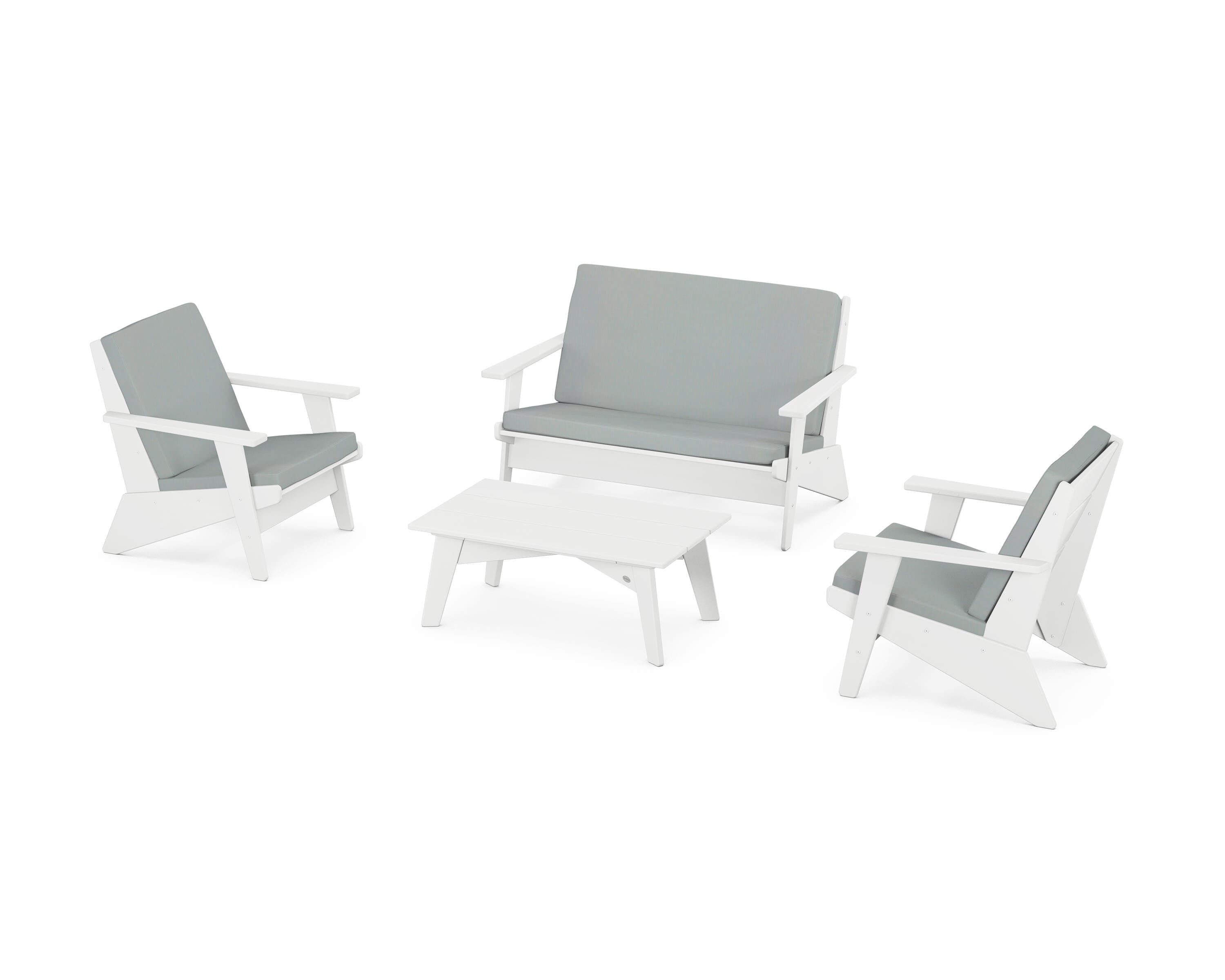 POLYWOOD® Riviera Modern Lounge 4-Piece Set in White / Spa