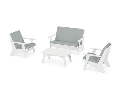 POLYWOOD® Riviera Modern Lounge 4-Piece Set in White / Spa