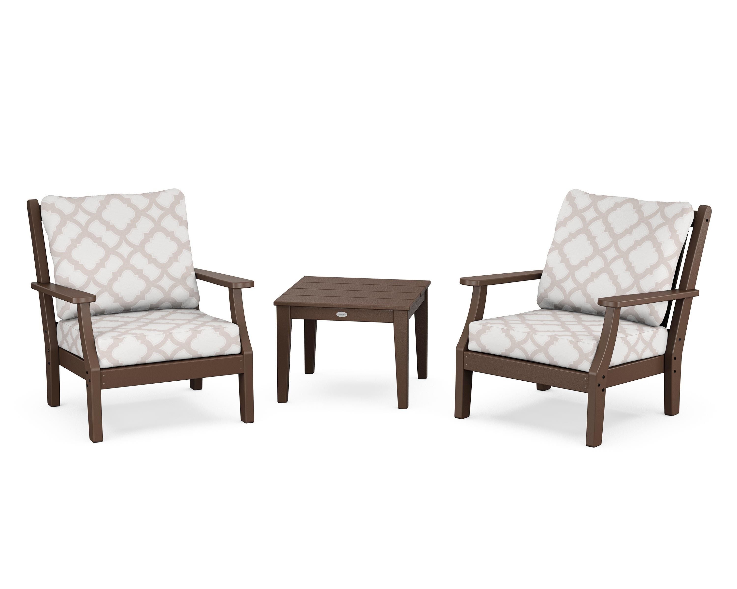 Country Living Wovendale 3-Piece Deep Seating Set in Mahogany / Trellis Dune Burlap