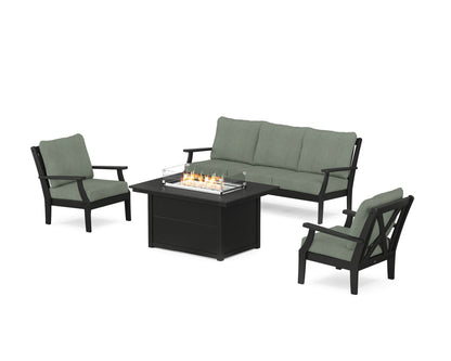 POLYWOOD® Braxton Deep Seating Fire Pit Table Set in Black / Cast Sage