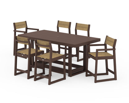 POLYWOOD® EDGE Sling 7-Piece Counter Table Set in Mahogany / Burlap Sling