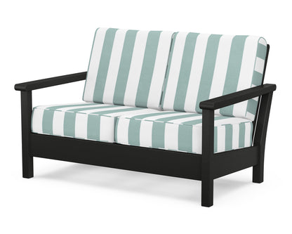 POLYWOOD® Harbour Deep Seating Loveseat in Black / Cabana Stripe Glacier Spa