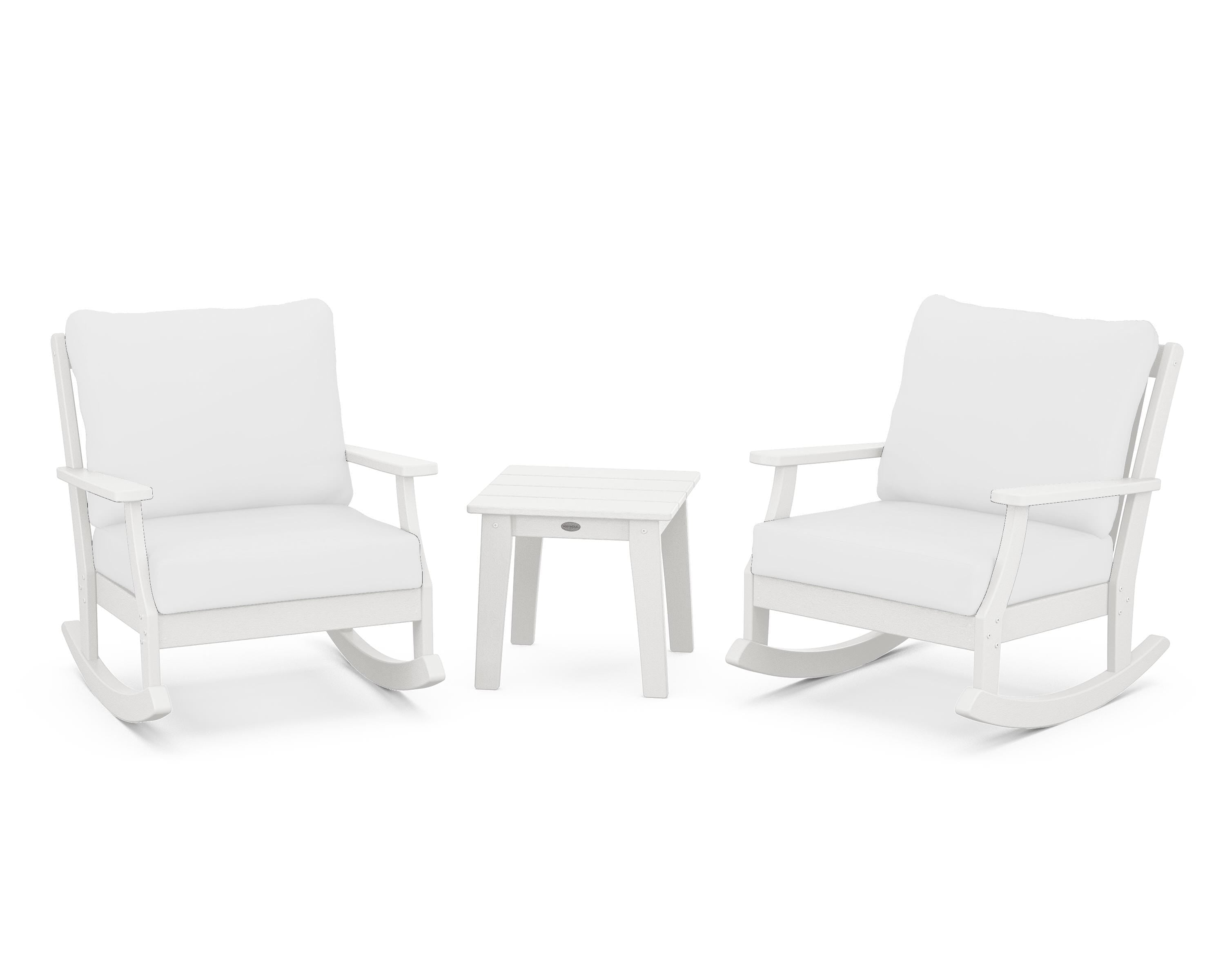 POLYWOOD® Braxton 3-Piece Deep Seating Rocker Set in Vintage White / Natural