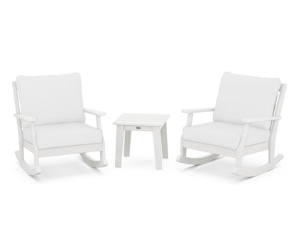 POLYWOOD® Braxton 3-Piece Deep Seating Rocker Set in Vintage White / Natural