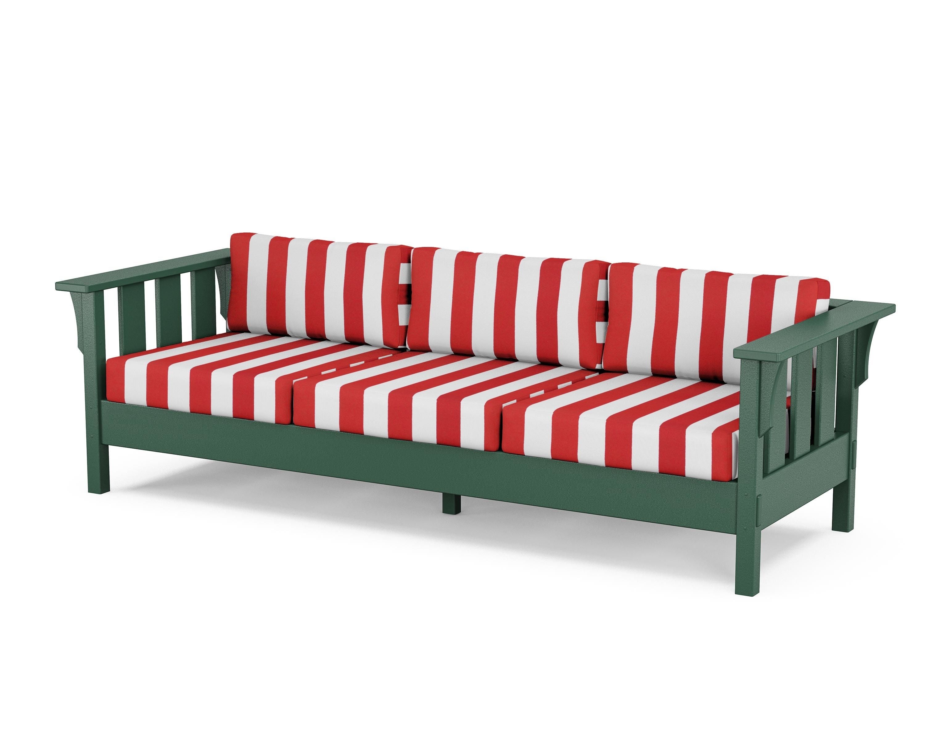 Martha Stewart by POLYWOOD® Acadia Deep Seating Sofa in Green / Cabana Stripe Crimson