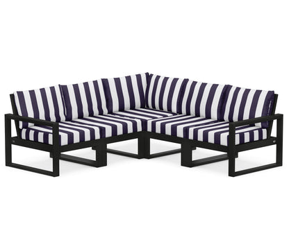 POLYWOOD® EDGE 5-Piece Modular Deep Seating Set in Black / Cabana Stripe Navy
