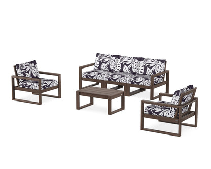POLYWOOD® EDGE Sectional 4-Piece Deep Seating Set with Sofa in Mahogany / Leaf Navy